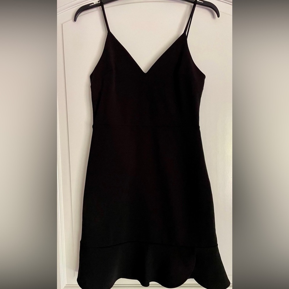 Express Black V-Neck Spaghetti Strap Ruffle Little Black Mini Dress